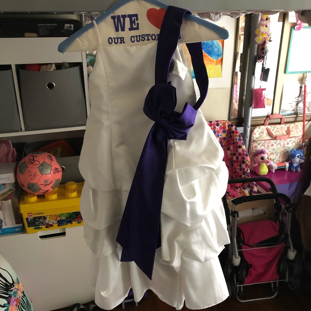 Girls flower girl dress with violet sash bow